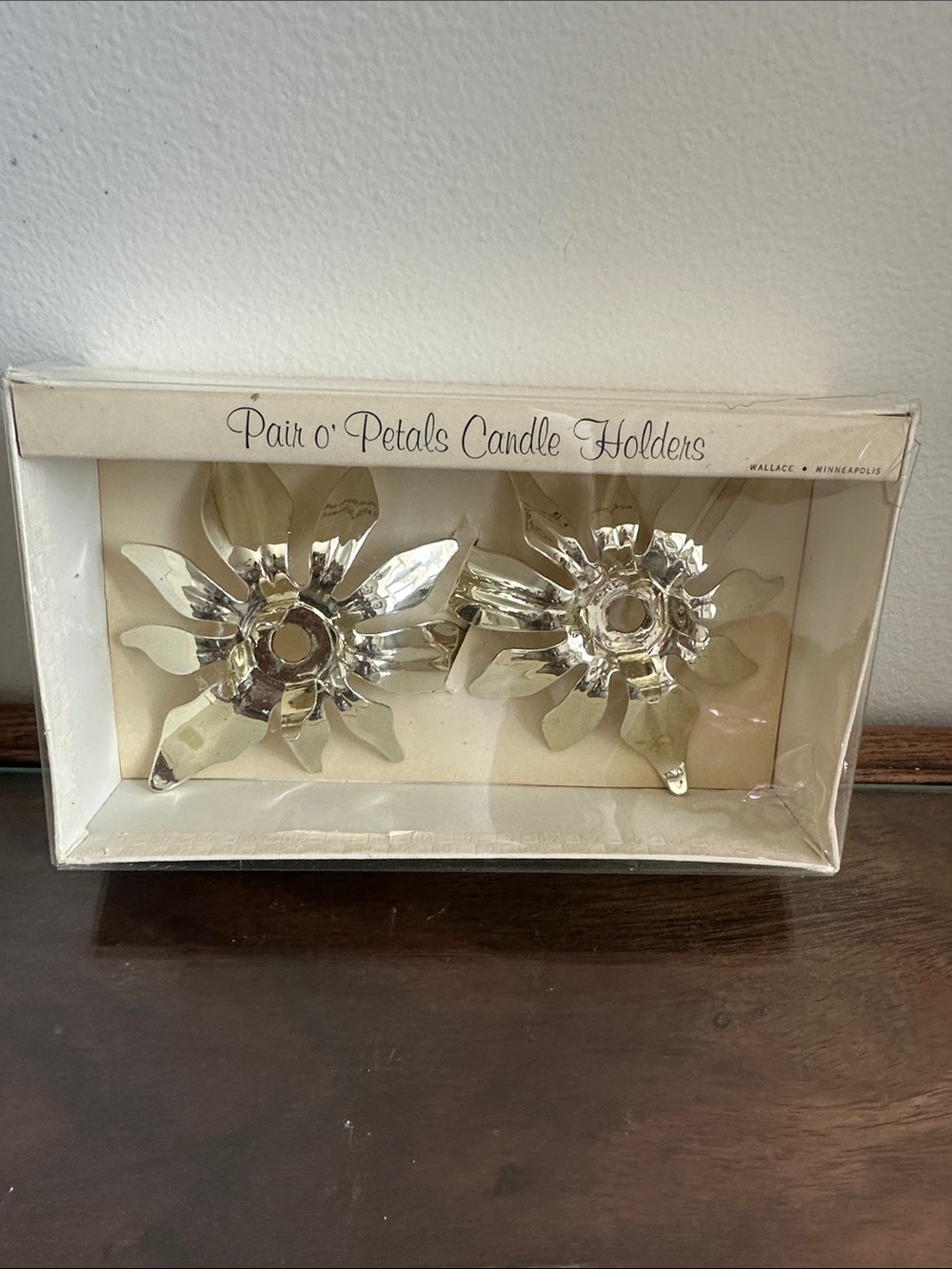Vintage Pair o' Petals Gold Metal Candle Holders by Wallace - NIB